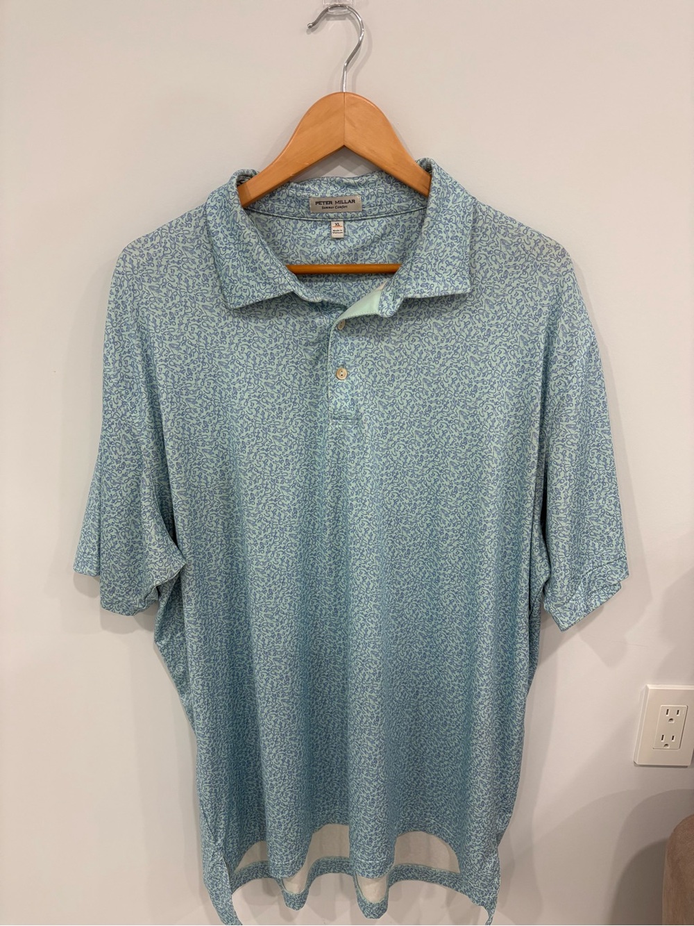 Peter Millar Blue Micro-Print Short Sleeve Polo